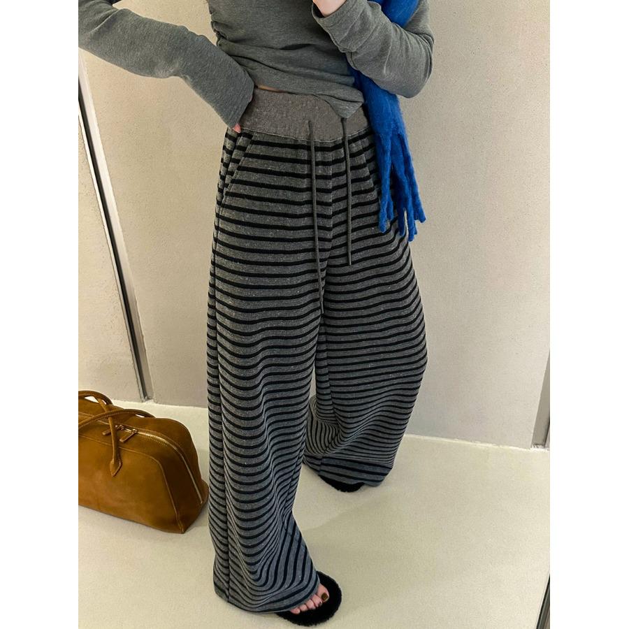 2025 Spring European Style Striped Wide-Leg Plus Size Women's Casual Floor-Length Pants