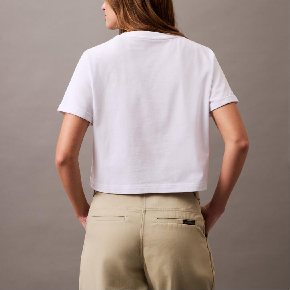 Calvin Klein Minimalist Comfortable Short Sleeve Logo T-Shirt Women Tops Bright-White 47AB814-YAA