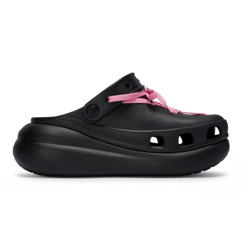 Crocs Classic Crush 811 Made Neon Star Sweet Cool Strap Hole Shoes Unisex Black Pink