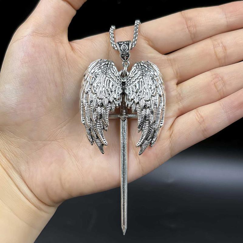 Y2K Gothic Personalized Creative Angel Wings And Sword Pendant Necklace Couple Necklace Suitable For Daily Wear