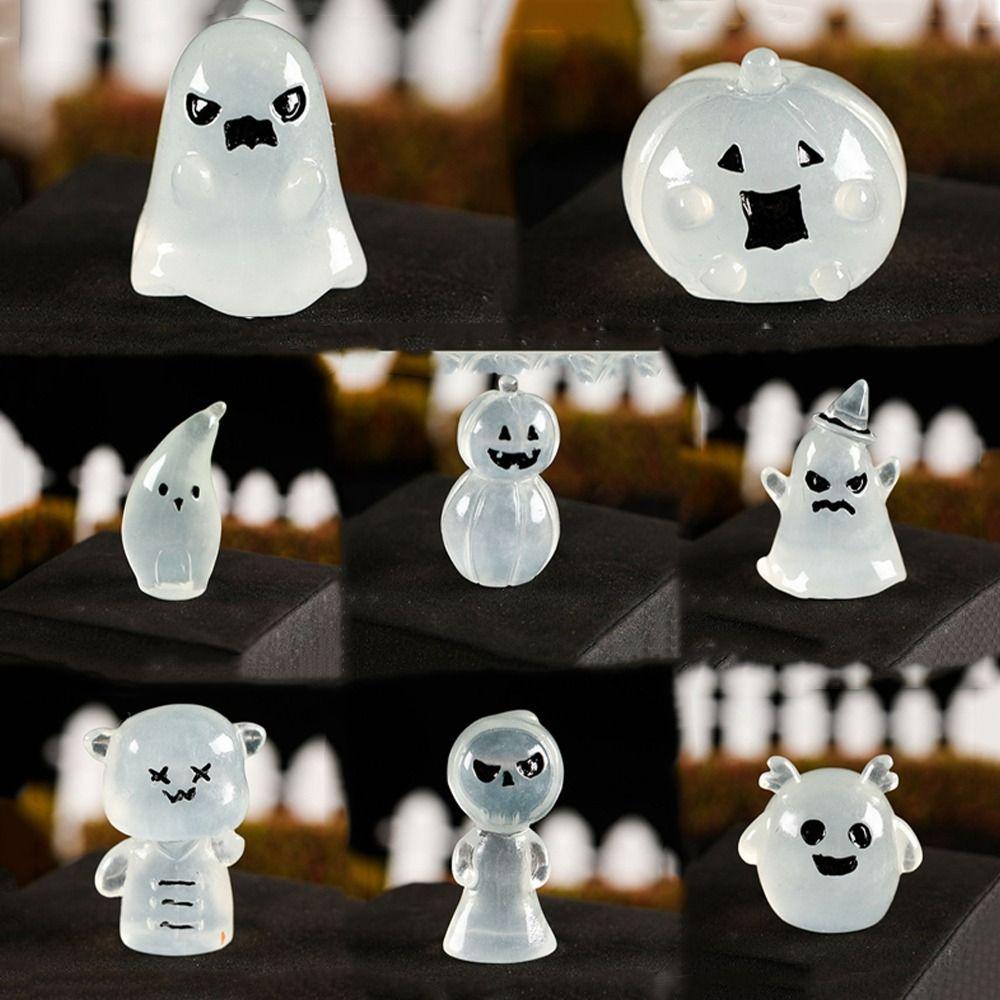 8pcs Cartoon Halloween Luminous Ghost Figurines Halloween Pumpkin Ghost Decor  Bar Home Decor