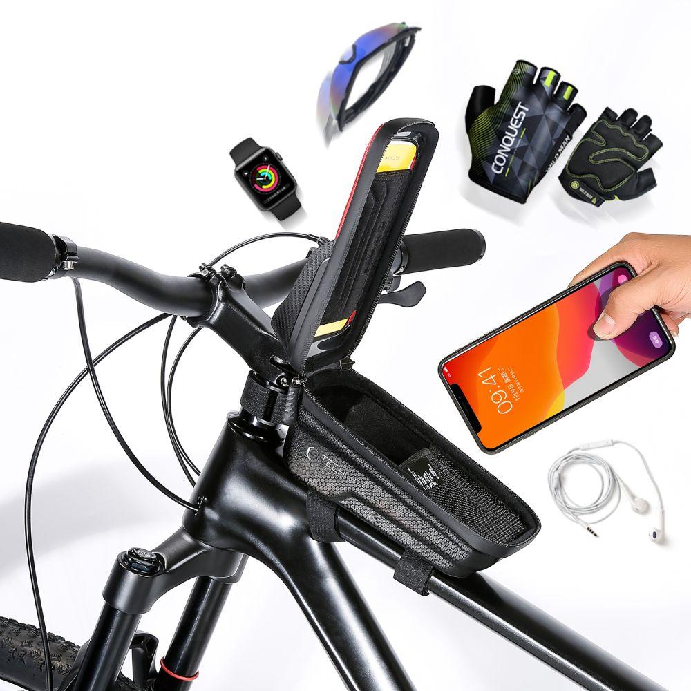Bike frame bag with phone compartment 1l - black