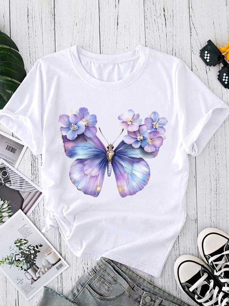 (Asian Size) Short Sleeve T-shirts O-neck Casual Clothing Fashion Female watercolor love heart Women's Top T shirt Printed Graphic Tee