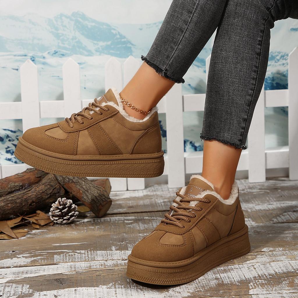 Aphixta Brown Winter Boots Platform Furry Women Ankle Boots Long Plush Lace Up Warm Shoes Botas Mujer Botines Big Size 41
