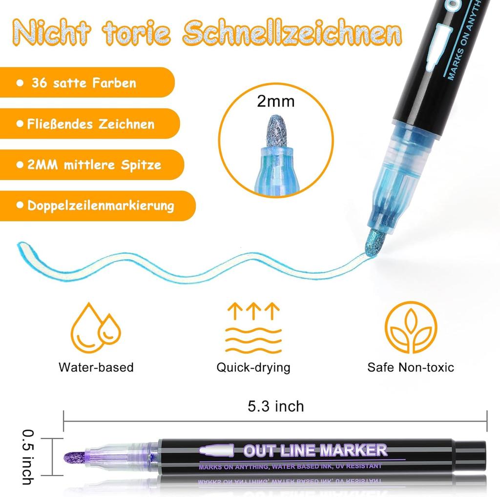 Doppellinien-Umriss-Metallic-Highlighter-Stifte Super-Zickzack-Doppellinien-Stifte Magische Glitzer-Zeichenstifte zum Malen