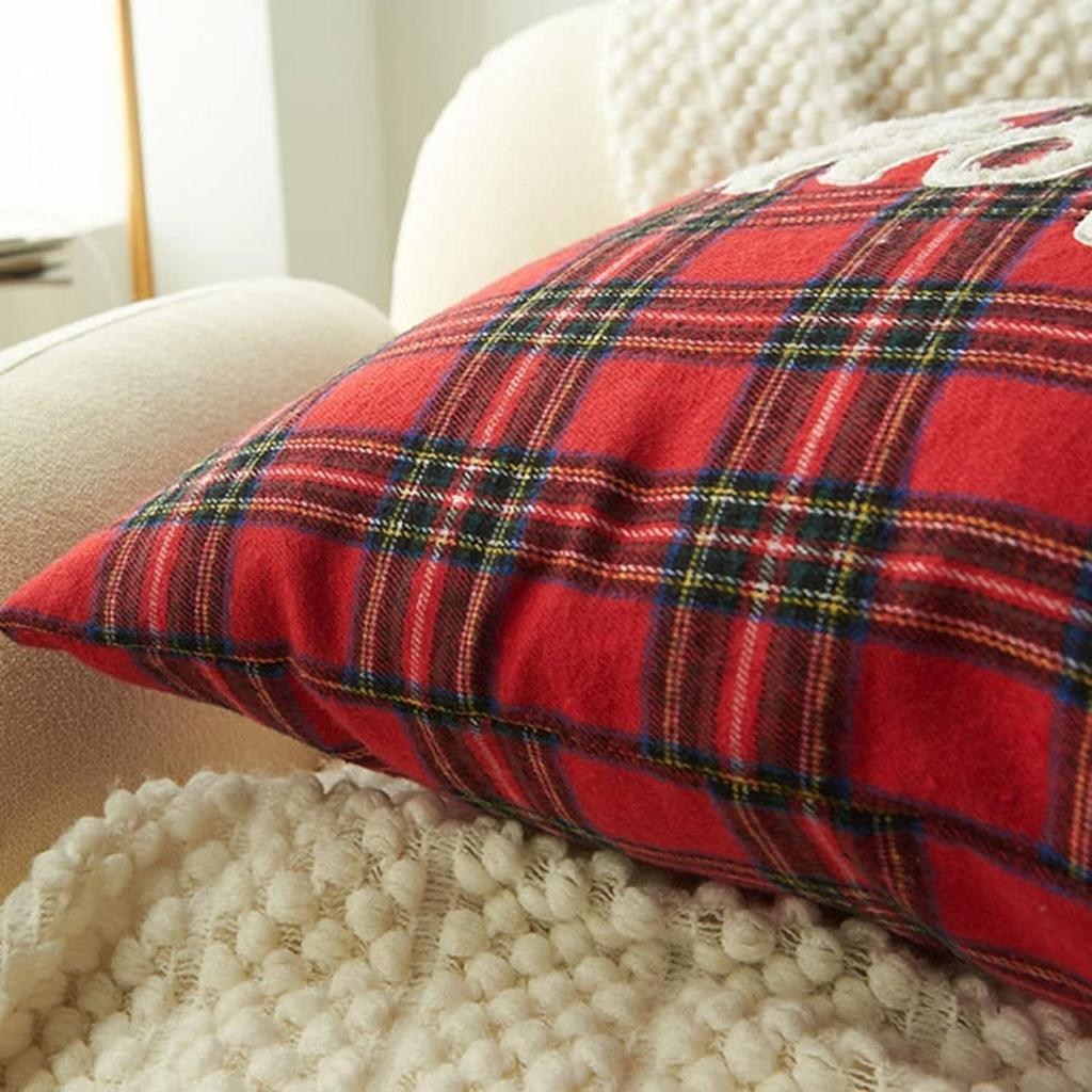 HOHO Christmas Embroidery Cushion for Living Room Sofa (Pack of 1, 12x18 inch, Scottish Tartan) Christmas Theme Cushion, Sofa Cushion, Christmas Decor