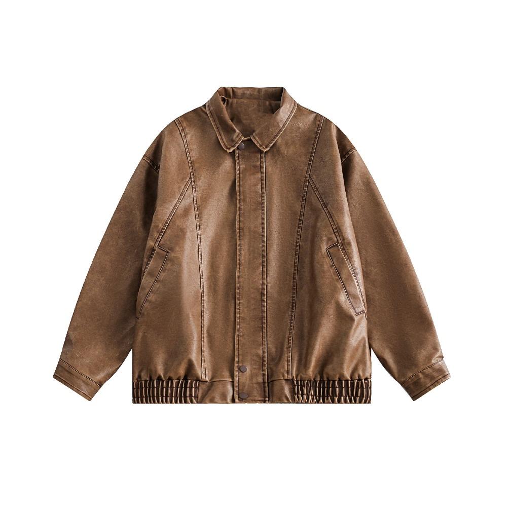 

Spring and autumn American retro coffee locomotive leather jacket boys and girls loose INS style PU leather jacket tide M