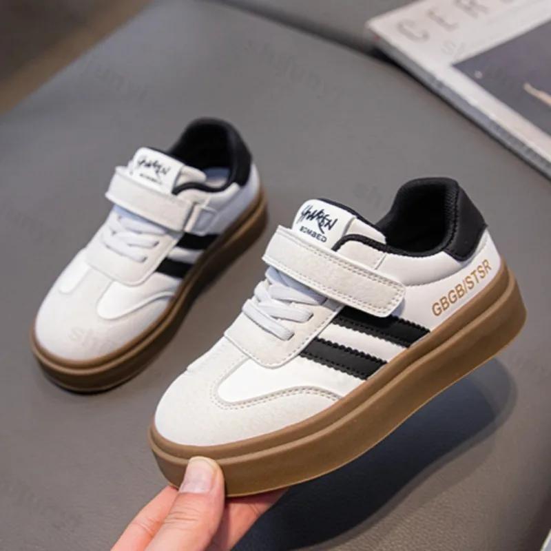 Children Casual Sneakers Boys Girls Lace Up Soft Bottom Hook and Loop Sports Shoes Kids Non-slip Breath Student Skateboard Shoes