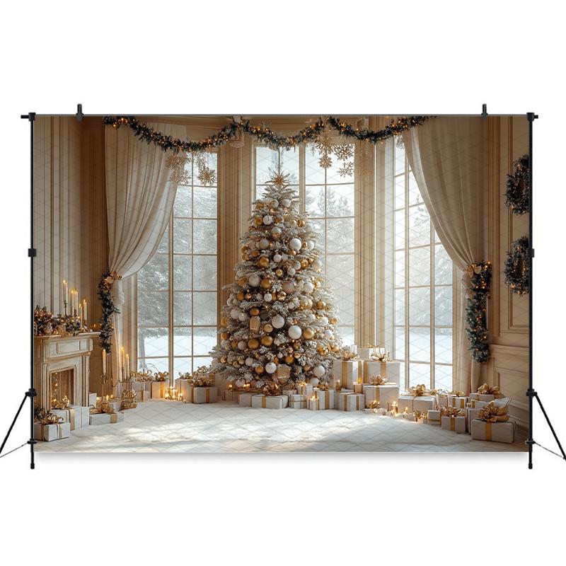 Mocsicka Weihnachten Hintergrund Fotografie Weihnachtsbaum Winter Schnee Haus Fenster Geschenke Dekoration Baby Shooting Kulisse Fotostudio