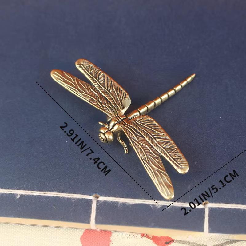 Vintage Brass Dragonfly Figurine - Antique-Style Home & Office Desk Decor, Creative Tea Pet Collectible