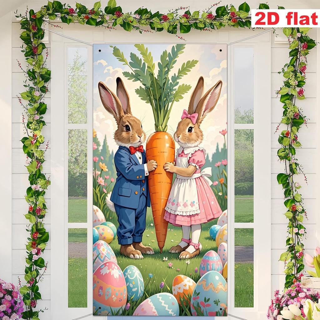 Colorful Easter Egg Rabbit Door Curtain Party Decoration Banner