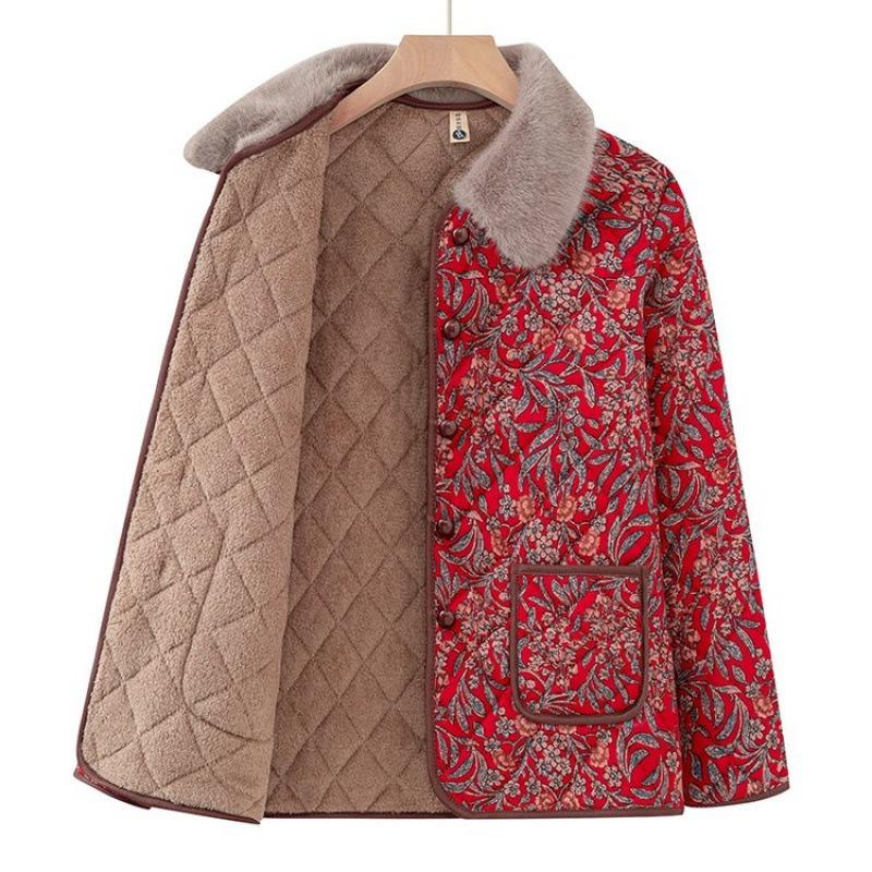 Padded jacket women's winter padded jacket thickened jacket old lady velvet warm clothes winter padded jacket