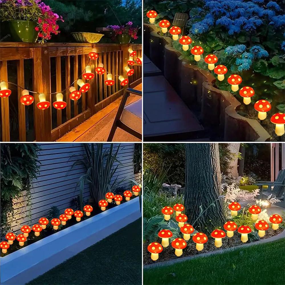 Solare Pilz-Lichterkette Gartenlichter für Außen-Weihnachtsdekorationen 8 Modi Solare Weglichter für Gartenrasen 057