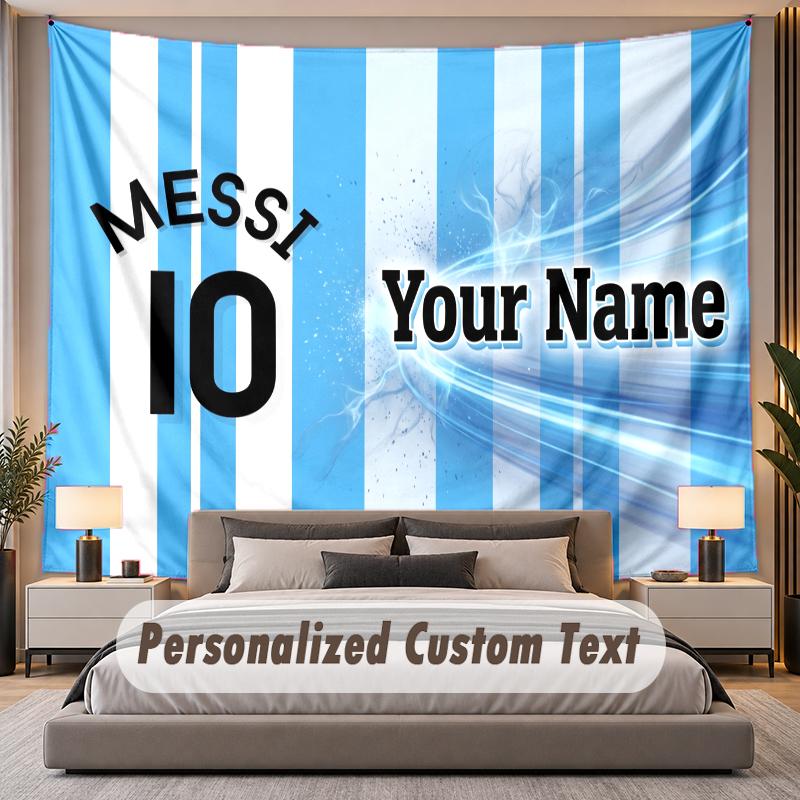 Benutzerdefiniertes Namens-Text-Wandteppich Lionel Messi Personalisierter Polyester-Wandteppich für Schlafzimmer und Zimmer