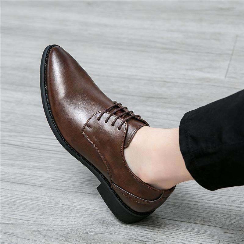 New Men Pointed Black Brown Lace Up Business Casual Dress Oxford Shoes Designer Male Formal Homecoming  Wedding Footwear