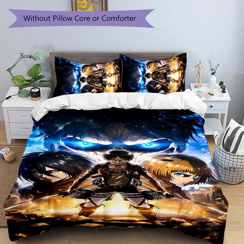 Attack on Titan 3pcs Bedding Set Duvet Cover Closure Includes 1 Duvet Cover & 2 Pillowcases for All Seasons Bedroom Home Dorm Decor
