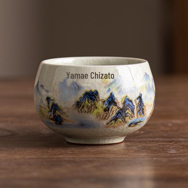 Shangqi Ge Kiln Master Tea Cup Set - Thousand Li Rivers and Mountains