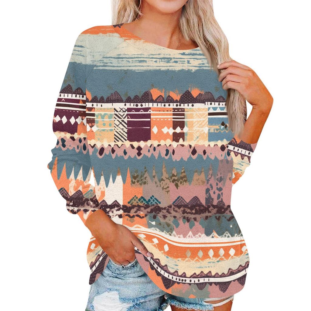 Damen Modisches Rundhals Schulter Langarm Bedrucktes Lässiges Pullover-Oberteil