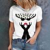 Women's White T-Shirt With Polka Dot Hat And Red Lip Art Print Fashion Casual Style Round Neck Short Sleever