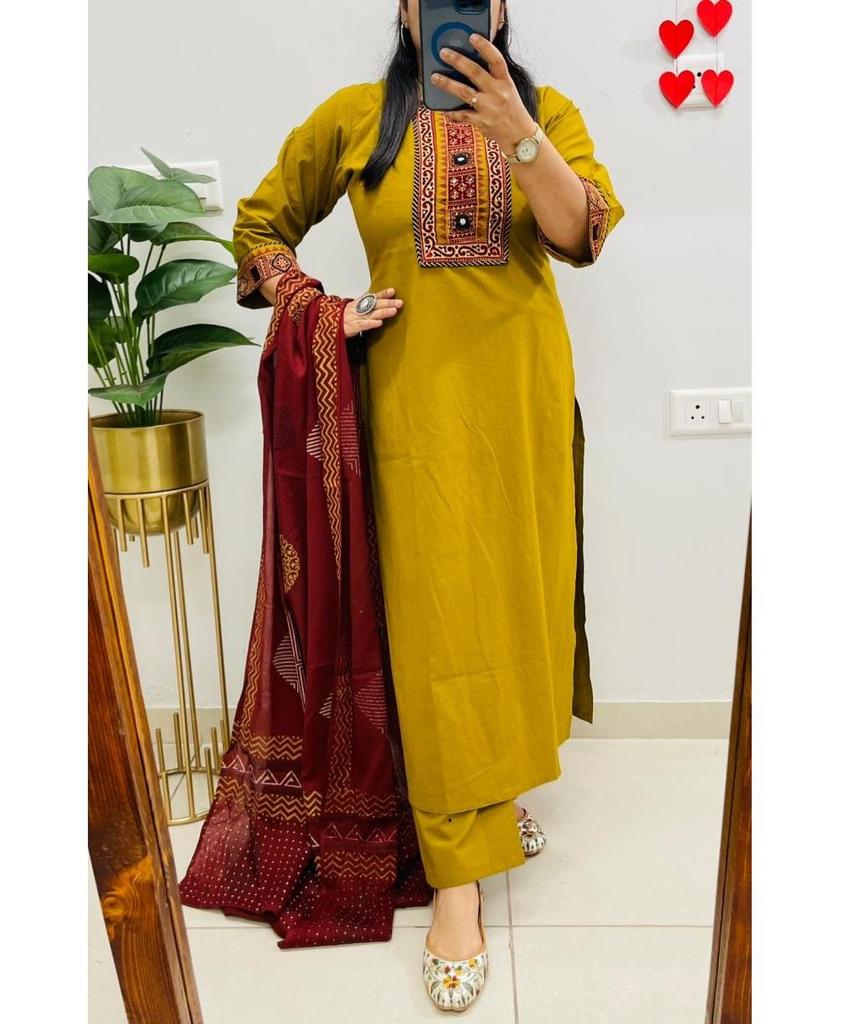 Ensemble Femme Designer Coton Kurta Pantalon Dupatta Indien Bollywood Haut Tunique Kurti Salwar Suit