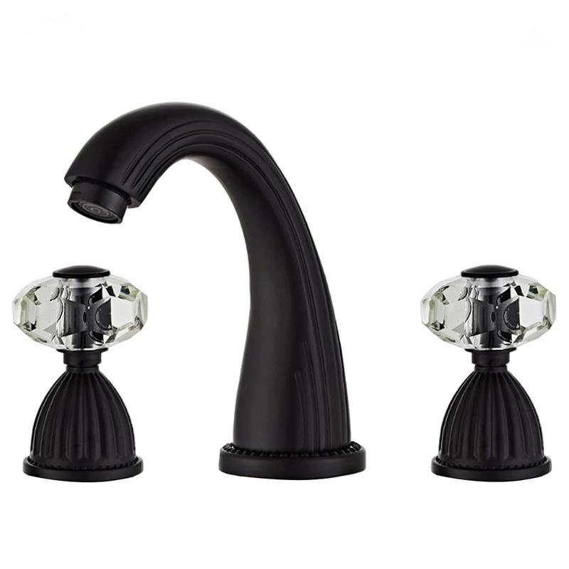 Tuqiu Gold Bathroom Faucet Widespread Sink Tap Brass Antique Basin Faucet Black Lavotory Faucet 3 Hole Hot & Cold Water Tap