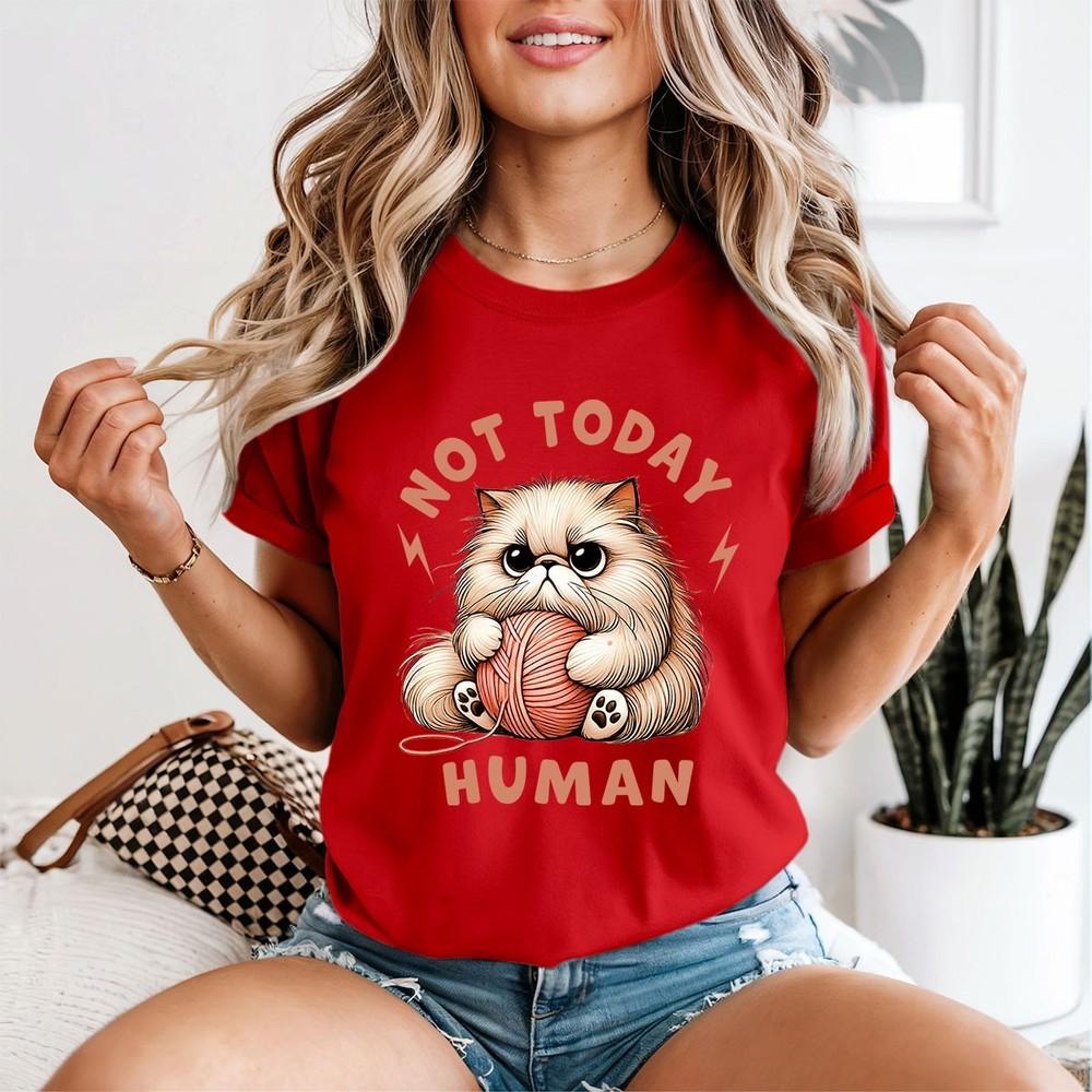 Not Today Huunisex Cat Animals Unisexs TShirt Grumpy Kitten Yarn Tee 2XL