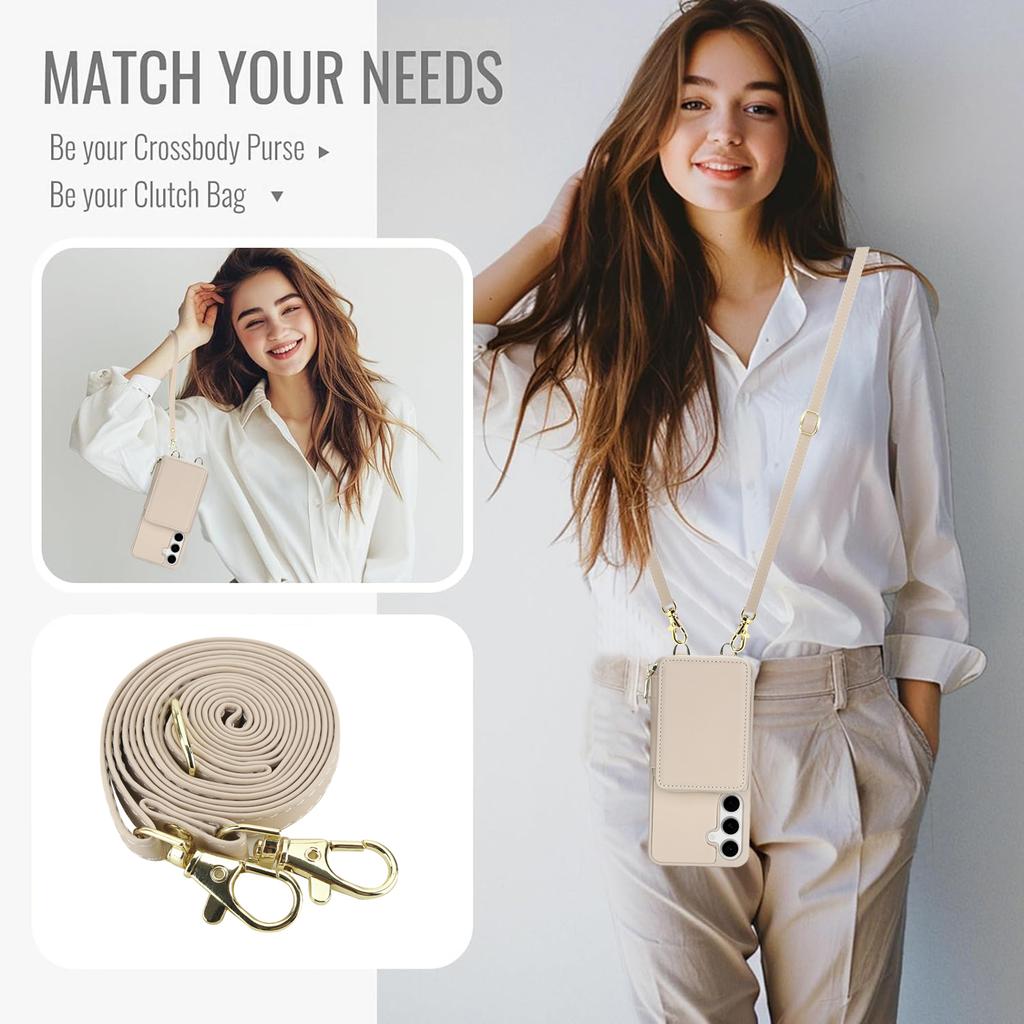 For Samsung Galaxy S25 FE Case RFID Blocking Zipper Wallet Leather + TPU Phone Cover with Shoulder Strap