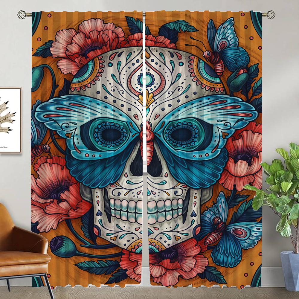 Curtains for Living Room Curtain Day of Death Halloween Decoration Tulle for Bedroom Home Interior Curtains 2 Pieces Shades