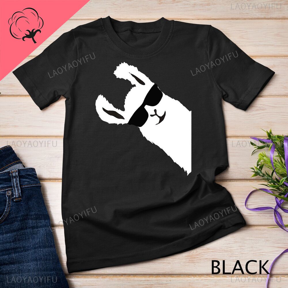 

Funny Llama Alpaca with Sunglasses Woman Kawaii Cartoon Printed Tshirt Man Classic Nostalgia Funny Shortsleev Unique Tops Tee S