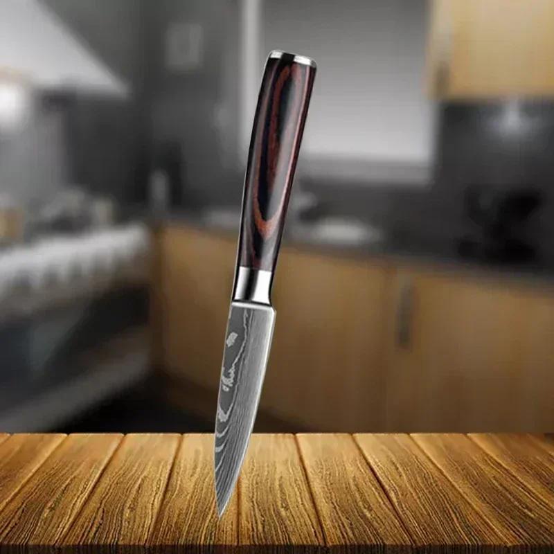 New Professional Kitchen Knife Damascus Laser Japanese Santoku Knife Fruit Slicing Utiltiy Knife Stainless Steel Chef's Knife