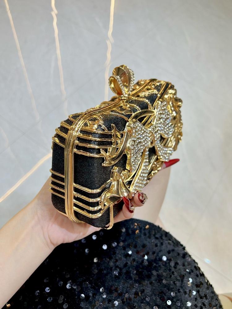 Fashion Musical Note Evening Clutch Purse Luxury Glitter Ladies Bow Design Diamond Studded Handbag Wedding Bridal Crossbody Bags