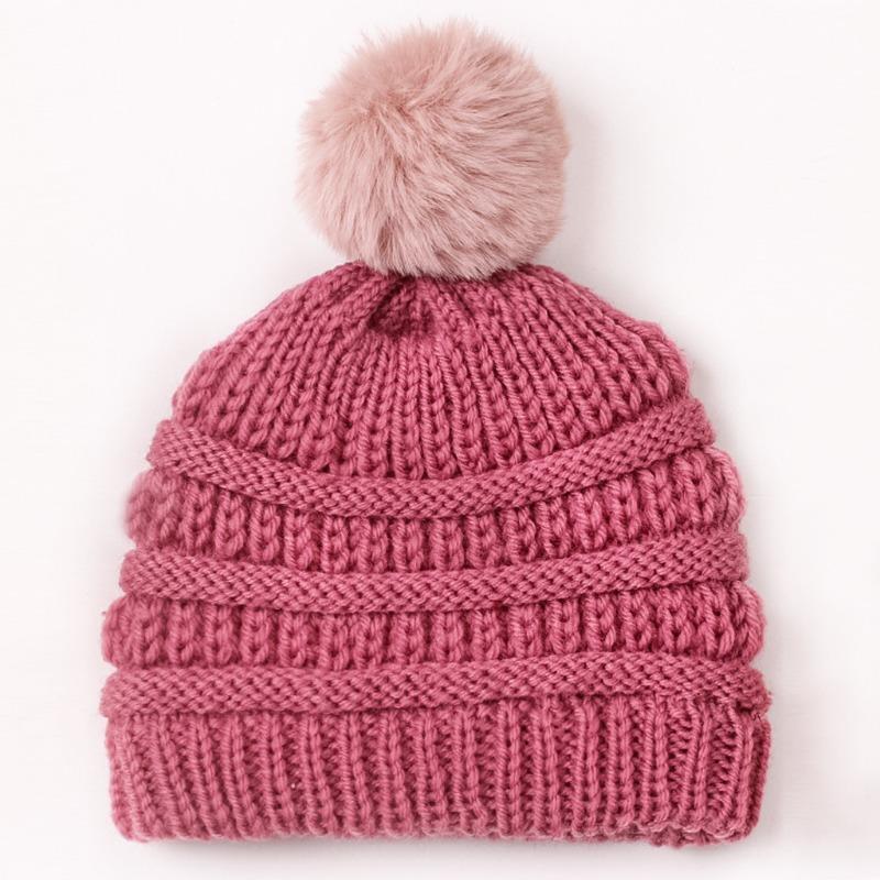 New Baby Knitted Pullover Hat, Children's Autumn and Winter Hairball Warm Hat, Baby Wool Hat
