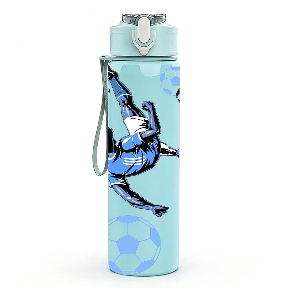 1PC Soccer Player Kick Ball Print 750ml Color Plastic Sports Water Bottle Leakproof Flip Straw Lid Suitable for Sports Office Home Use