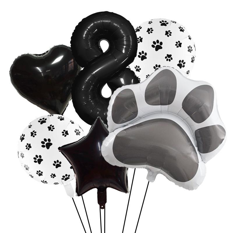 Black Dog Paw Party Balloon Set Aluminum Film Digital Animal Birthday Party Decoration Pet Aluminum Film Balloon
