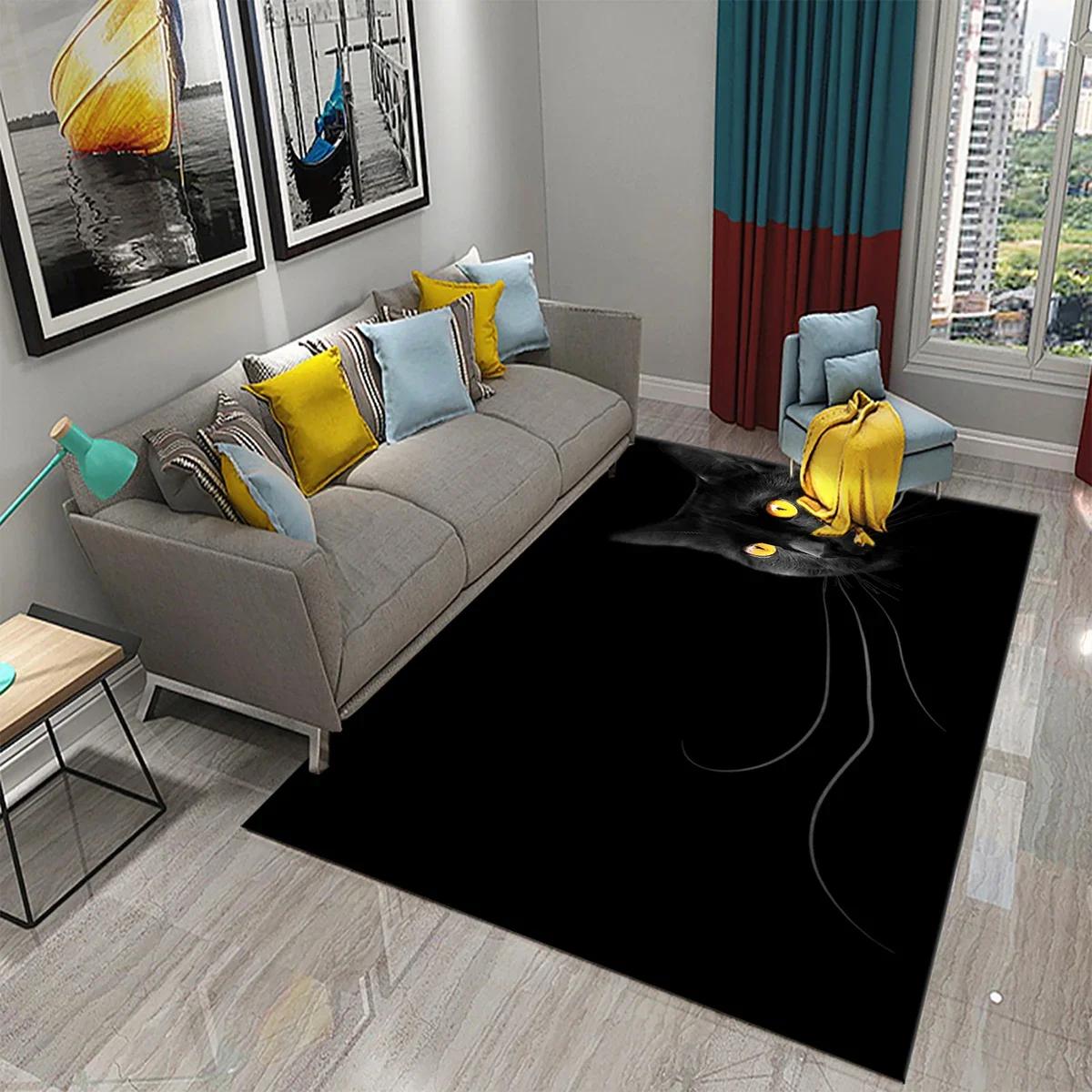 

Cute Mystery Black Cat Carpet for Living Room Rugs Children Bedroom Decor Carpet Bathroom Mat Home Decoration Anti-slip Doormat 40x60cm