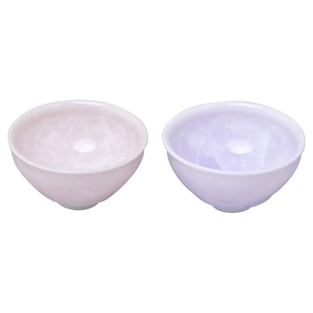 Kyoyaki (Kyouyaki) Kiyomizu-yaki Touan Kiln Sake Cups, Pair, Flower Crystal Design, Purple and Peach Colors, KTA865