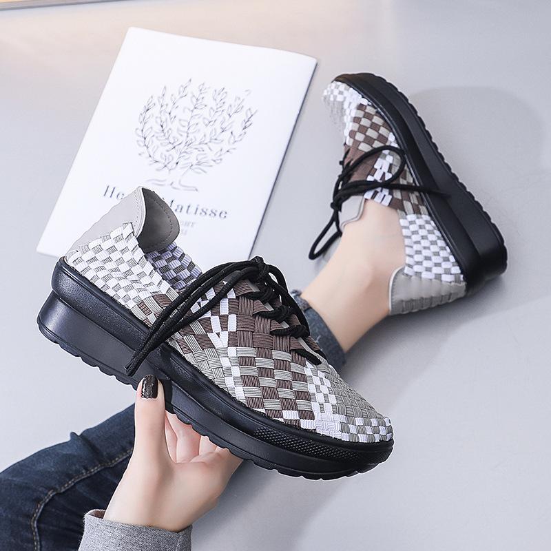 

Универсальная плетеная обувь на шнуровке Удобная Универсальный плоский каблук Повседневная популярная обувь для путешествий Модная обувь 40