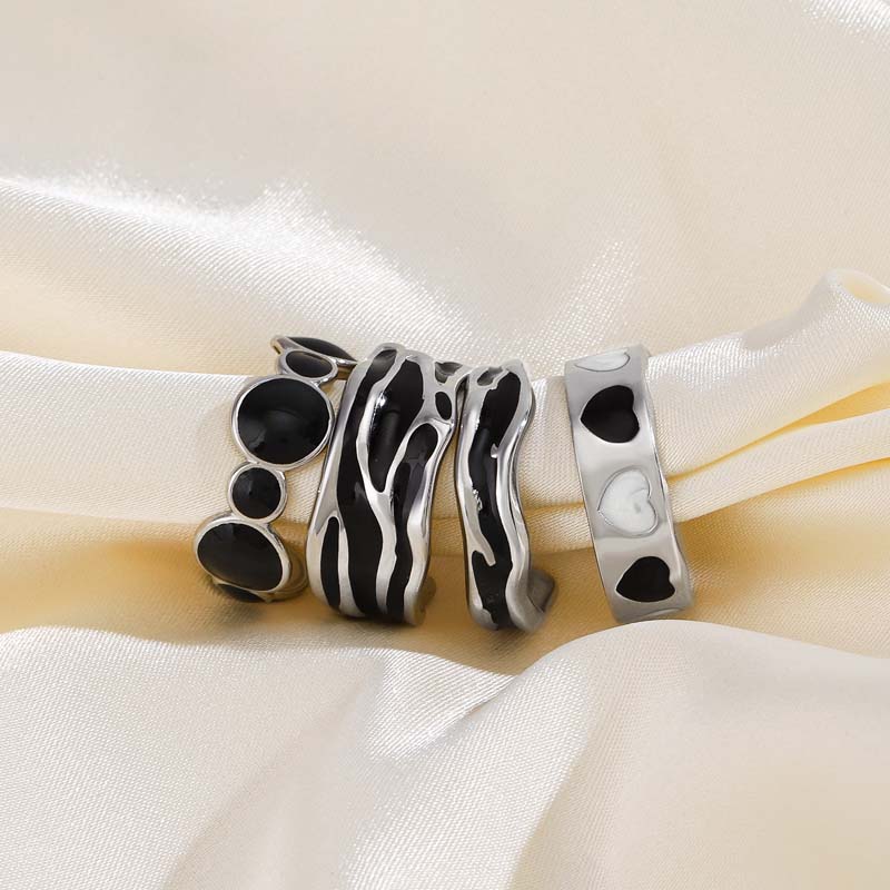 Fashion Stainless Steel Geometric Rings for Women Simple Black Color Dropping Oil Adjustable Rings Wedding Jewelry Gift Bijoux