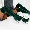 Women's Boots Green Color Over The Knee Boots Sexy Flock Thin Heels Elastic Side Zipper Long Boots Large Size 34-43 Women Shoes
