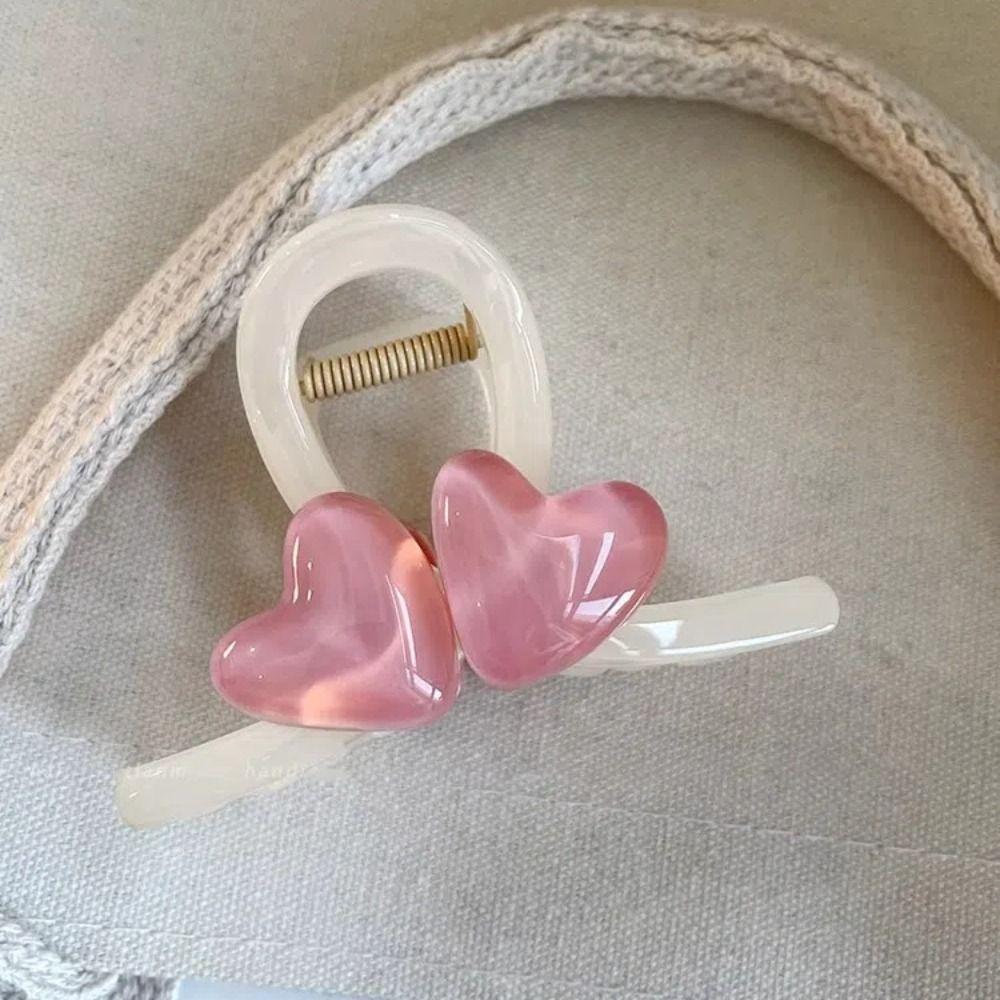 Korean Style Heart Shark Clip Transparent Resin Shark Clip Gift Love Hair Claw  Daily