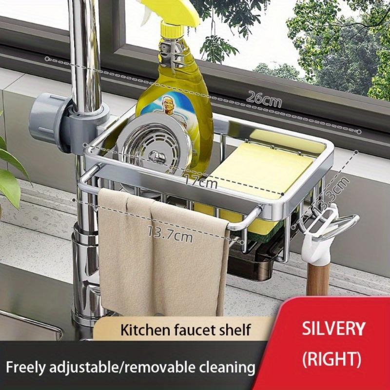 1PC Kitchen Space Aluminum Sink Drain Rack Sponge Storage Faucet Holder Soap Drainer Pan Basket Organizer Bathroom Accessories