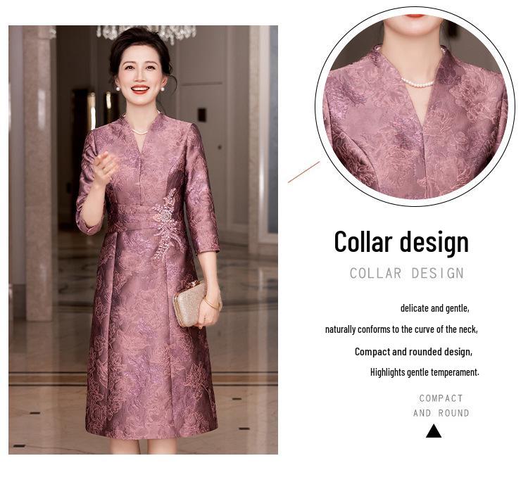 Autumn 2025 Elegant Toasting Dress for Mother-in-Law - Stylish Formal Attire for Middle-Aged and Elderly Women