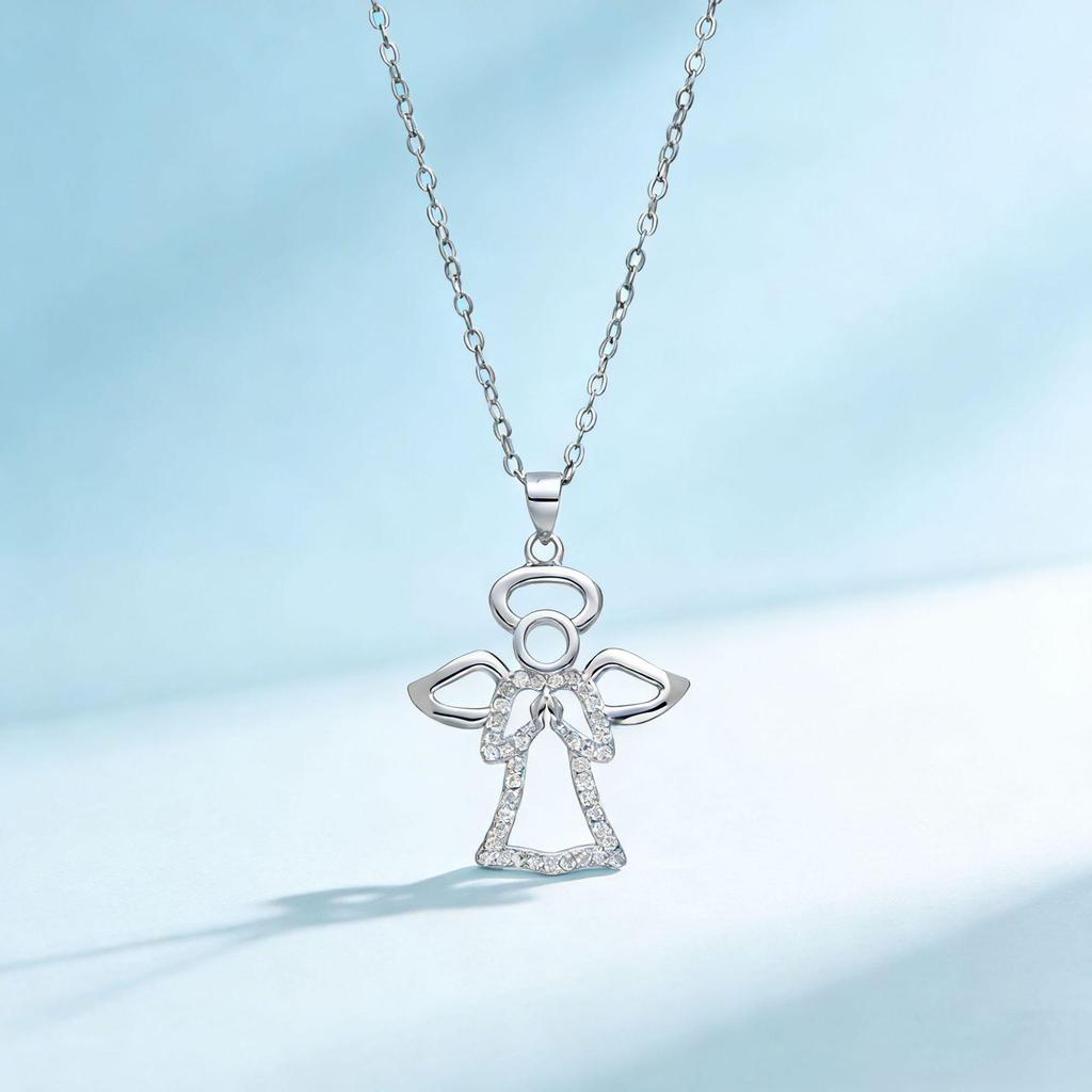 S925 Sterling Silver Guardian Angel Pendant Necklace for Women – Elegant Niche Design Clavicle Chain
