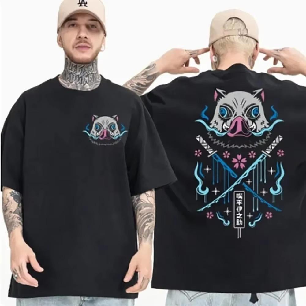 Summer Men Loose Harajuku Cotton Short Sleeve Japanese Anime Printed T-shirt Women Manga Tops Casual Oversized Tee Y2k Clothing