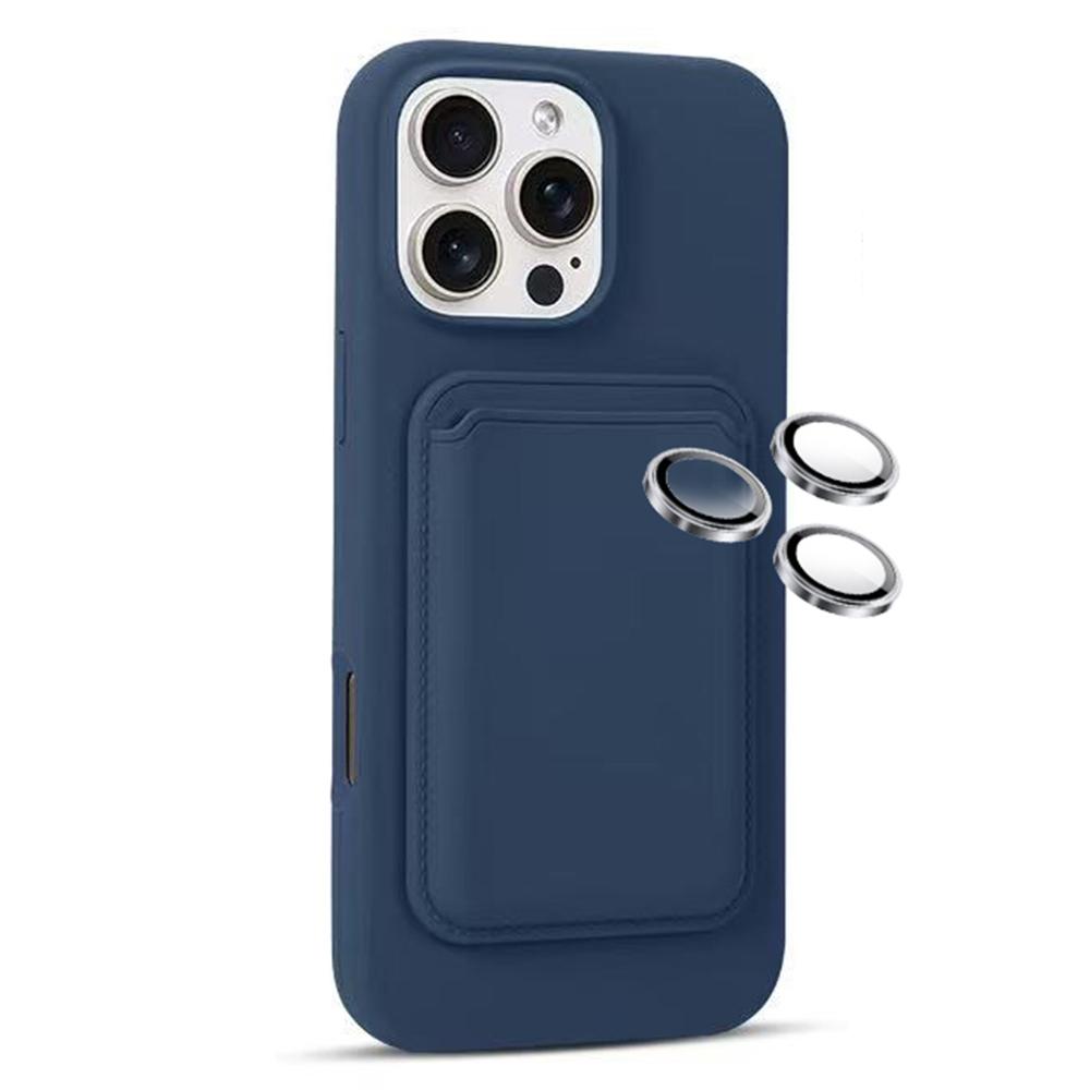 

For iPhone 16 Pro Max Magnetic Case Silicone Phone Back Cover Set with Card Holder,Lens Film Sapphire