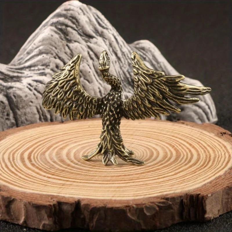 Retro Solid Brass Creative Crafts Soaring Phoenix Figurines Miniature Funny Toy Craft Collection Desktop Ornaments Home Decor