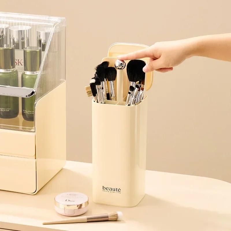 Automatic Dustproof Lifting Makeup Brushes Holder Makeup Brush Holder Desktop Makeup Tools Lipstick Eyebrow Pen Holder Container