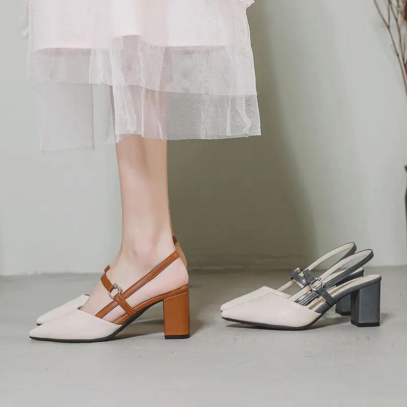 Fashion Shoes for Pumps Summer Pointed Toe Elegant Chunky High Heels 2024 Baotou Solid Ladies Shoes Female Sandals Zapatillas Mujer