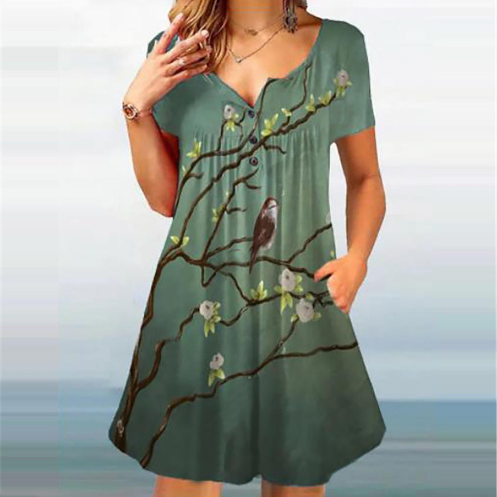 

Женское повседневное свободное платье с высокой талией и пуговицами с рюшами и принтом L армия зеленый