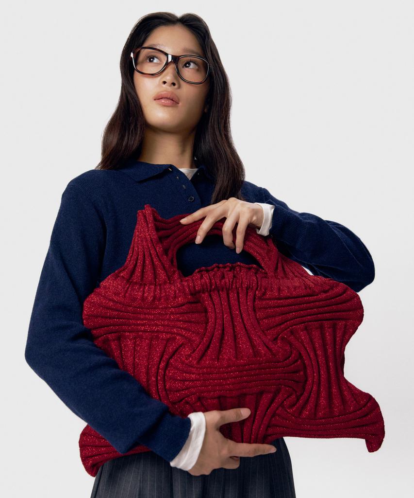 Pleatsmama Big Bow Bag Glitter Burgundy